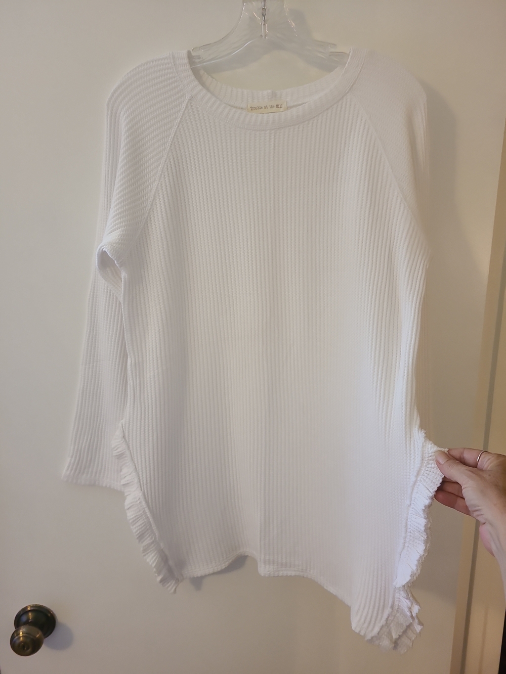 Anthropologie Trouble at the Mill White Waffle Knit Thermal Tunic Ruffle Slit